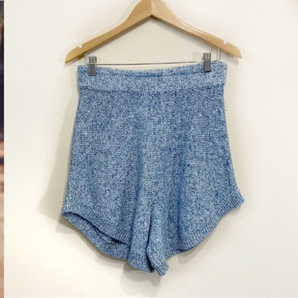 Free People Cruising Sweater Shorts Knit High Waisted Loose Blue Sz Medium New - Picture 2 of 11